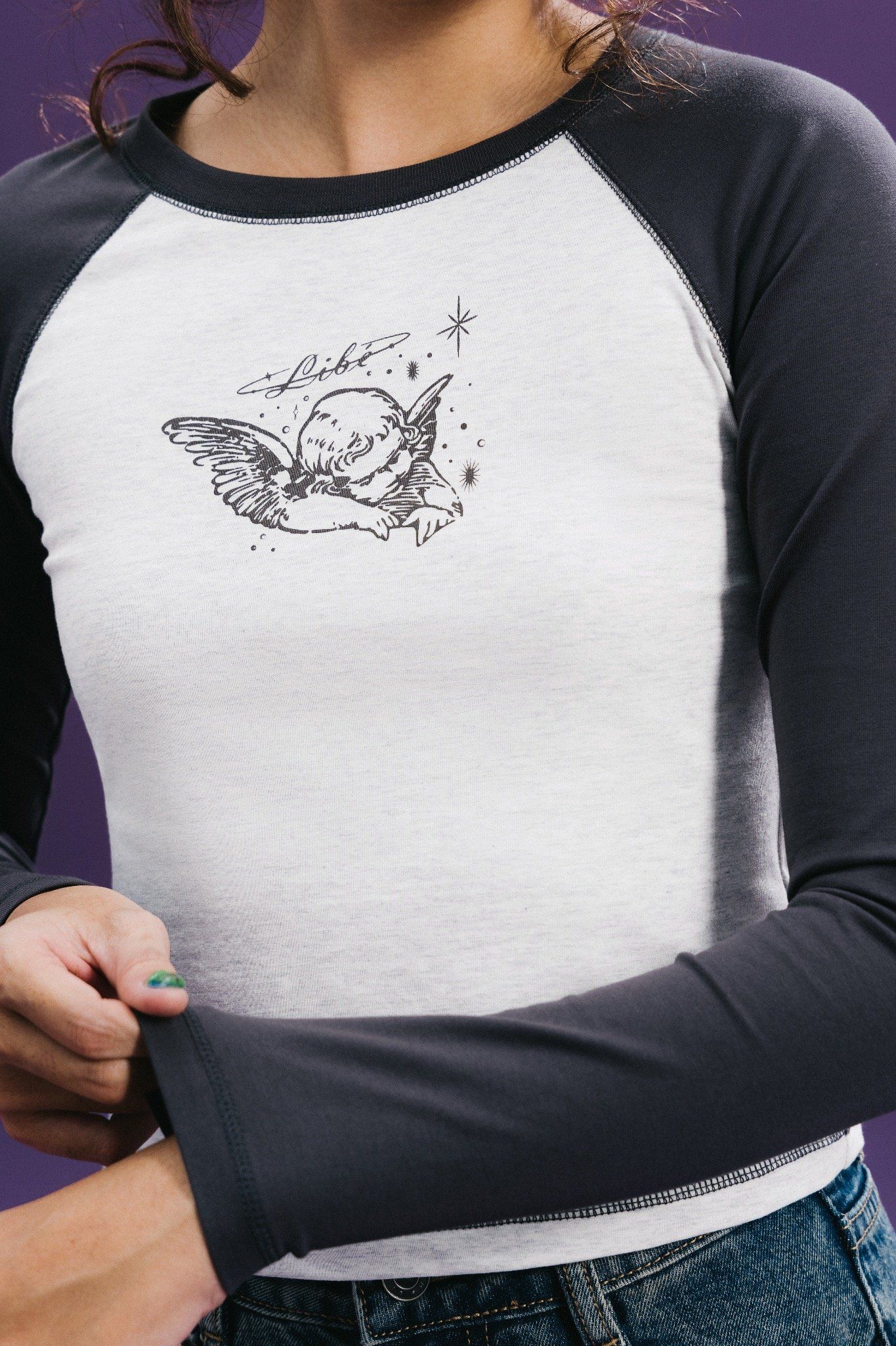 Libe Grey Printed Long Sleeve Raglan Top (Pre-order)