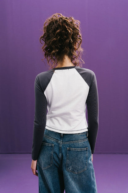 Libe Grey Printed Long Sleeve Raglan Top (Pre-order)