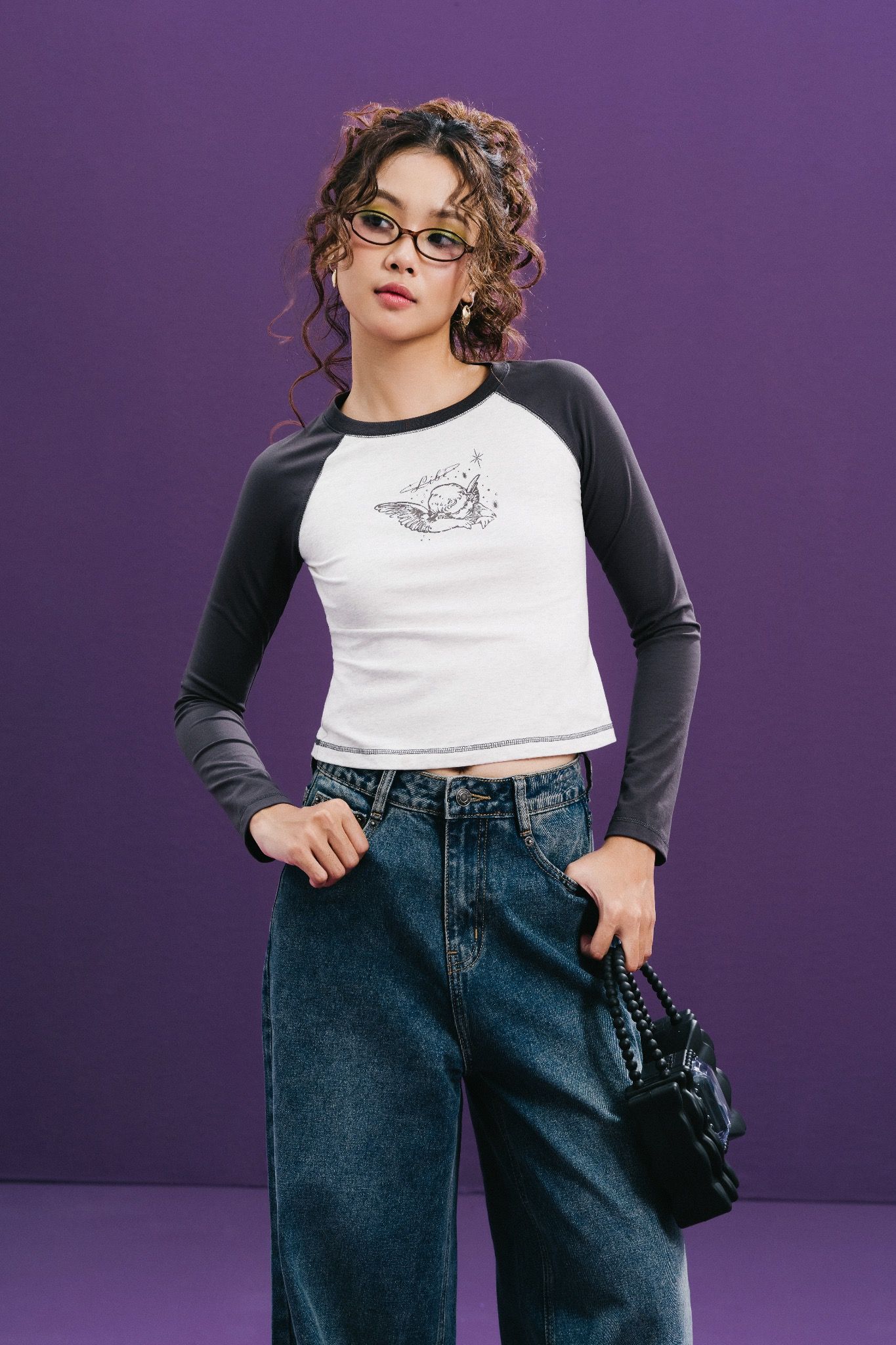 Libe Grey Printed Long Sleeve Raglan Top (Pre-order)