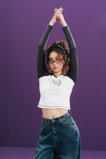Libe Grey Printed Long Sleeve Raglan Top (Pre-order)