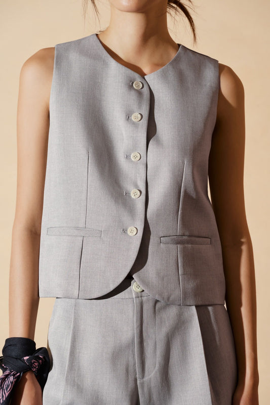 Libe Grey Regular Fit Gilet Top (Pre-order)