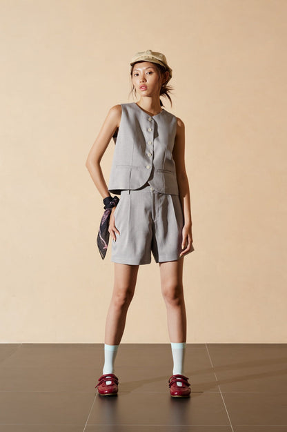 Libe Grey Regular Fit Gilet Top (Pre-order)