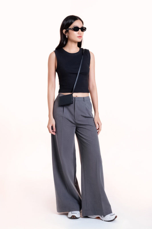 Libe Grey Tailored Wide Leg Trousers (Pre-order)