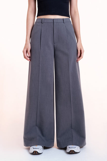 Libe Grey Tailored Wide Leg Trousers (Pre-order)