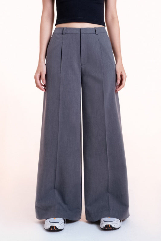 Libe Grey Tailored Wide Leg Trousers (Pre-order)