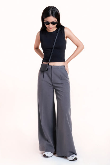 Libe Grey Tailored Wide Leg Trousers (Pre-order)