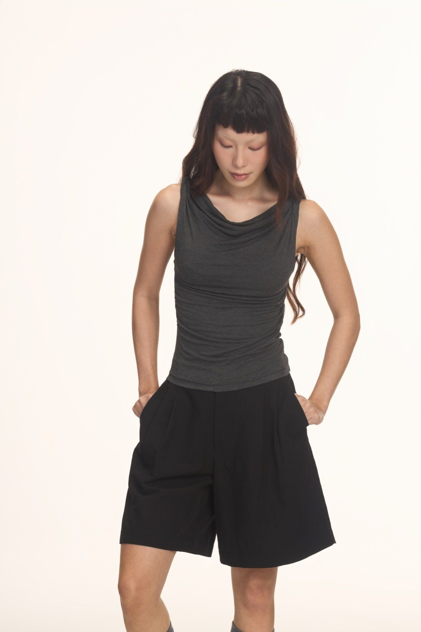 Libe Grey Twist Shoulder Top (Pre-order)