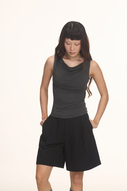 Libe Grey Twist Shoulder Top (Pre-order)