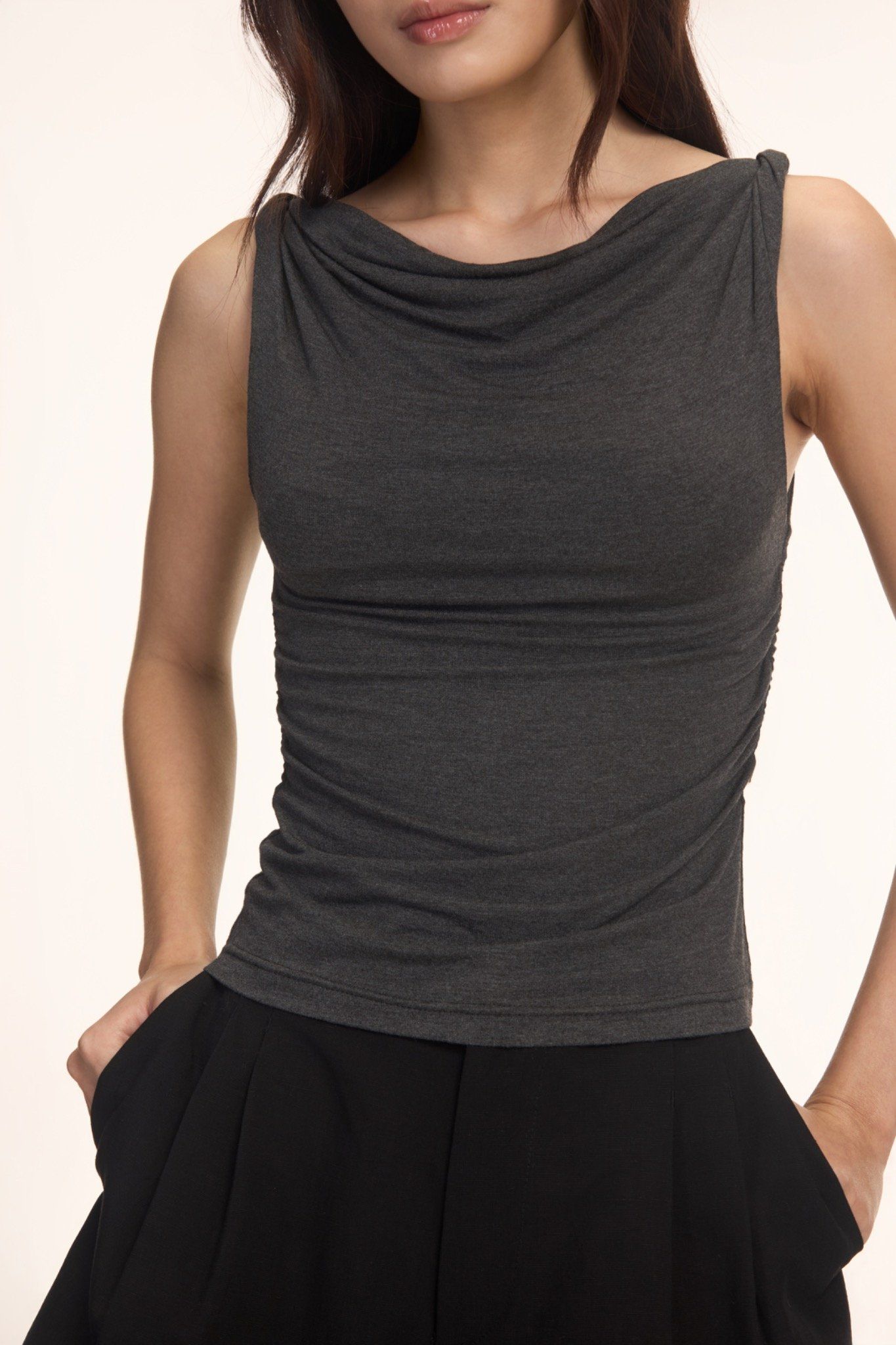 Libe Grey Twist Shoulder Top (Pre-order)