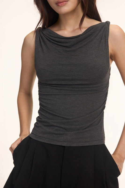 Libe Grey Twist Shoulder Top (Pre-order)