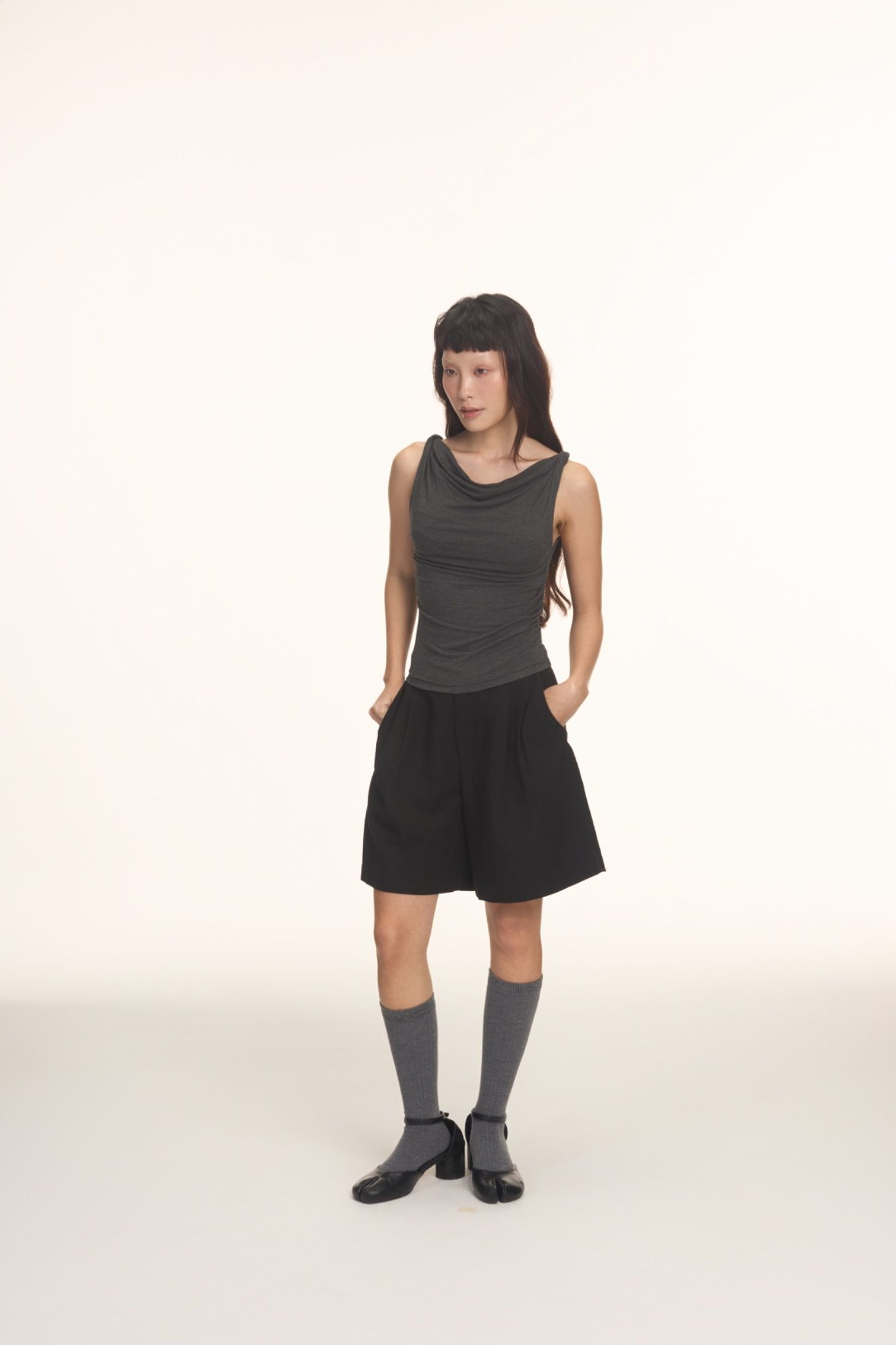 Libe Grey Twist Shoulder Top (Pre-order)