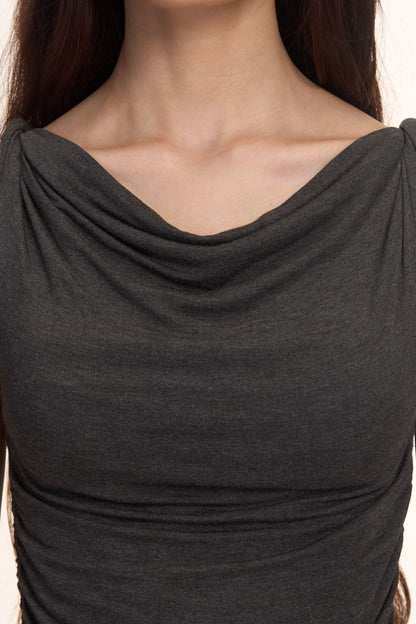 Libe Grey Twist Shoulder Top (Pre-order)