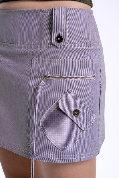 Libe Hairline Striped Zipper Pockets Mini Skirt (Pre-order)