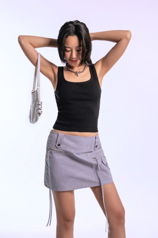 Libe Hairline Striped Zipper Pockets Mini Skirt (Pre-order)