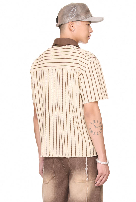 The Beuter Half Zip Striped Polo - Beige