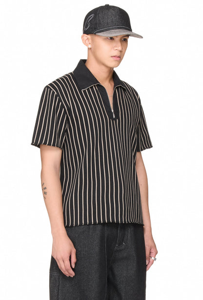 The Beuter Half Zip Striped Polo - Black