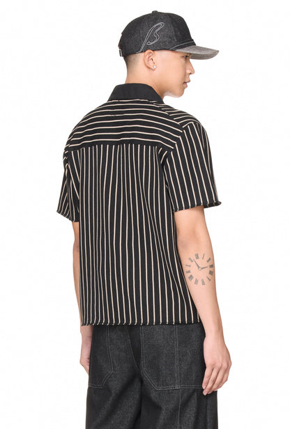 The Beuter Half Zip Striped Polo - Black