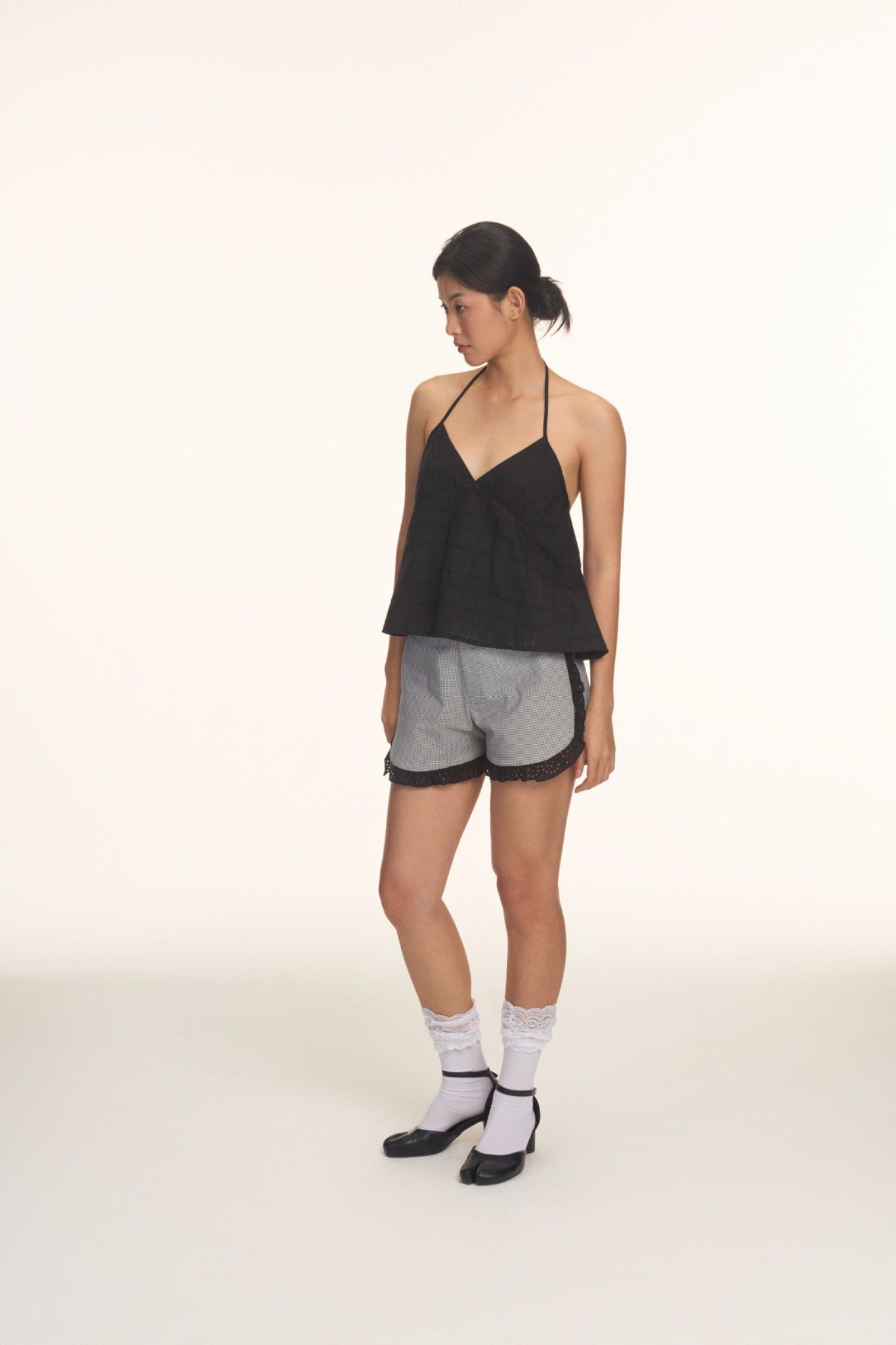Libe Houndstooth Shorts With Lace Trimming (Pre-order)