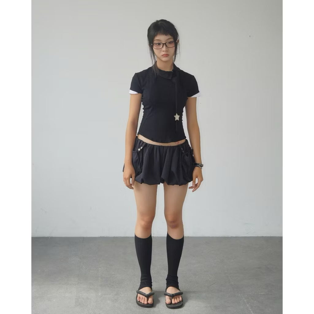 UYU Label Asymatrical Collar with Tie Top