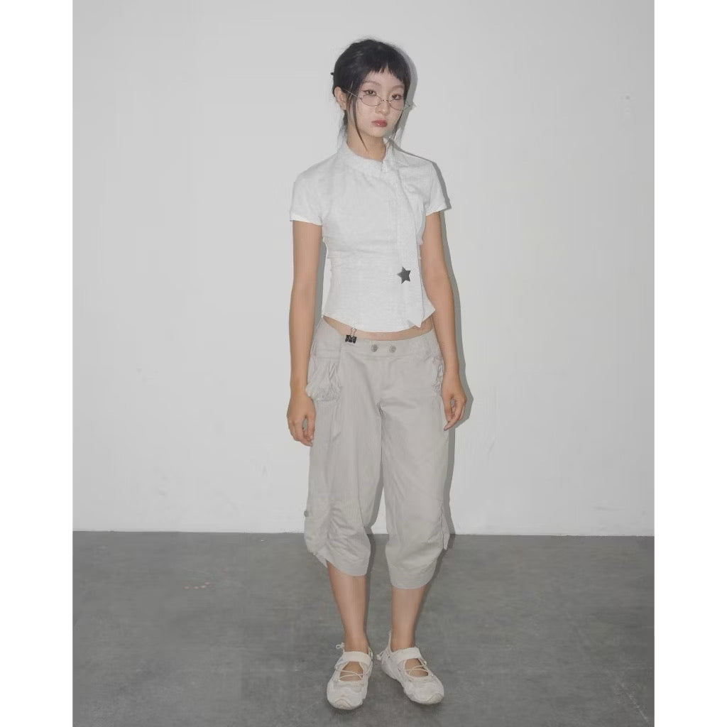 UYU Label Asymatrical Collar with Tie Top