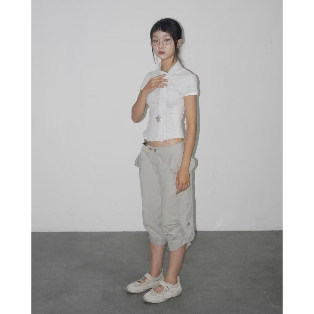 UYU Label Asymatrical Collar with Tie Top