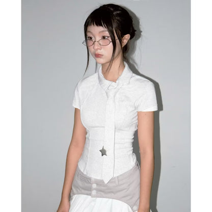 UYU Label Asymatrical Collar with Tie Top