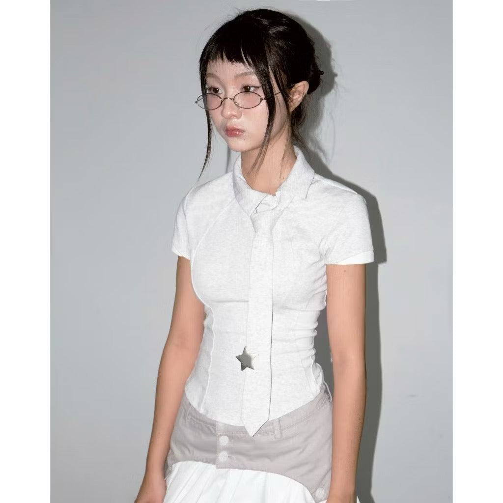 UYU Label Asymatrical Collar with Tie Top