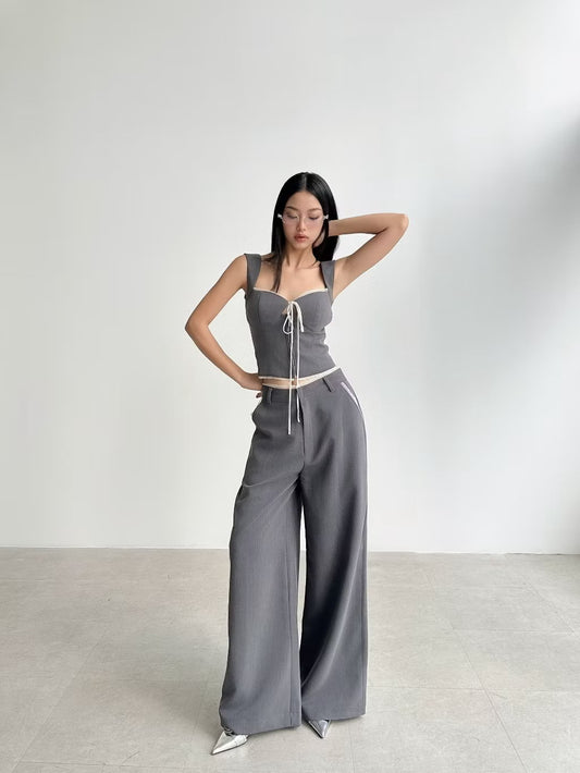 Hoo Design Grey Wide-Leg Pants with Corset Top (Pre order)