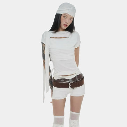 Sagittarius.A+ Graped Strap T-Shirt