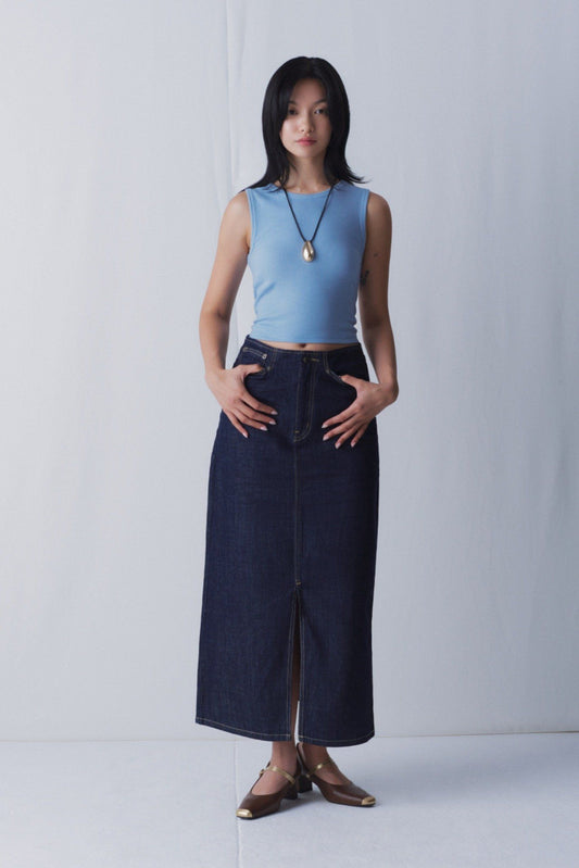 Libe Indigo Denim Maxi Skirt (Pre-order)