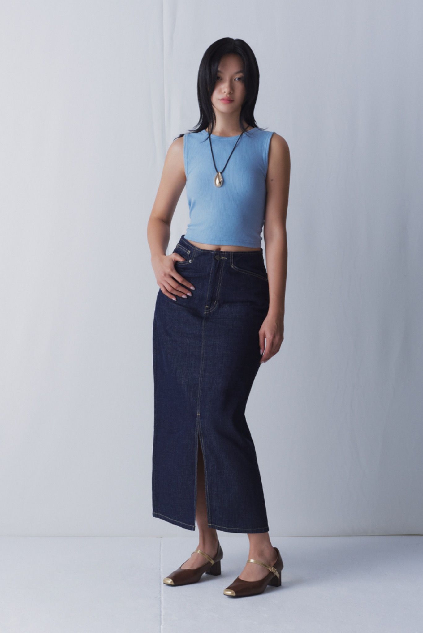Libe Indigo Denim Maxi Skirt (Pre-order)