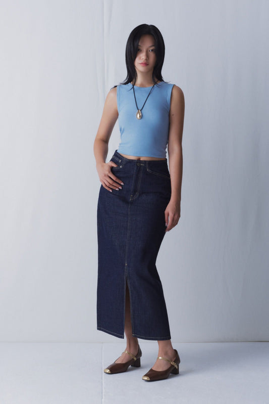 Libe Indigo Denim Maxi Skirt (Pre-order)