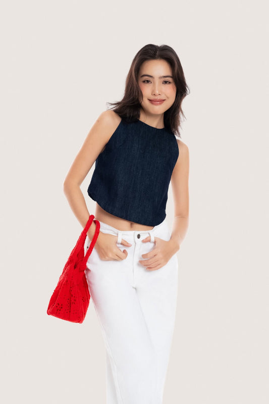 Libe Indigo Halter Neck Denim Top (Pre-order)