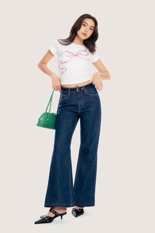 Libe Indigo Mid Rise Flared Jeans (Pre-order)