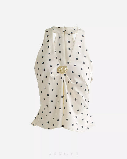 Ceci Lira Top - Ivory Polka