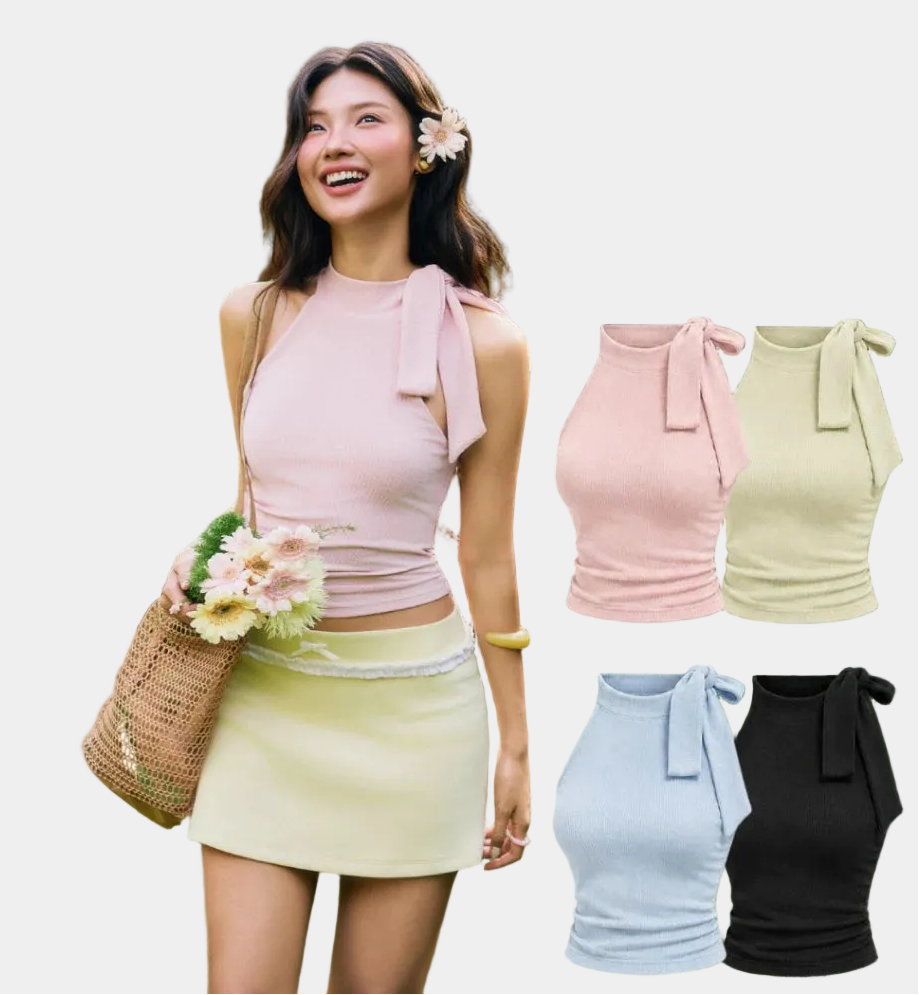 La Boutique Tie-Neck Halter Crop Top