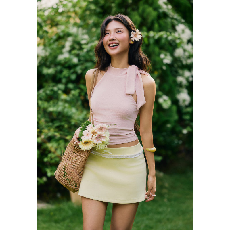 La Boutique Tie-Neck Halter Crop Top