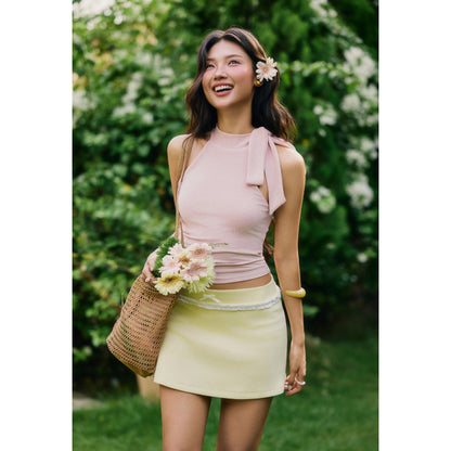 La Boutique Tie-Neck Halter Crop Top