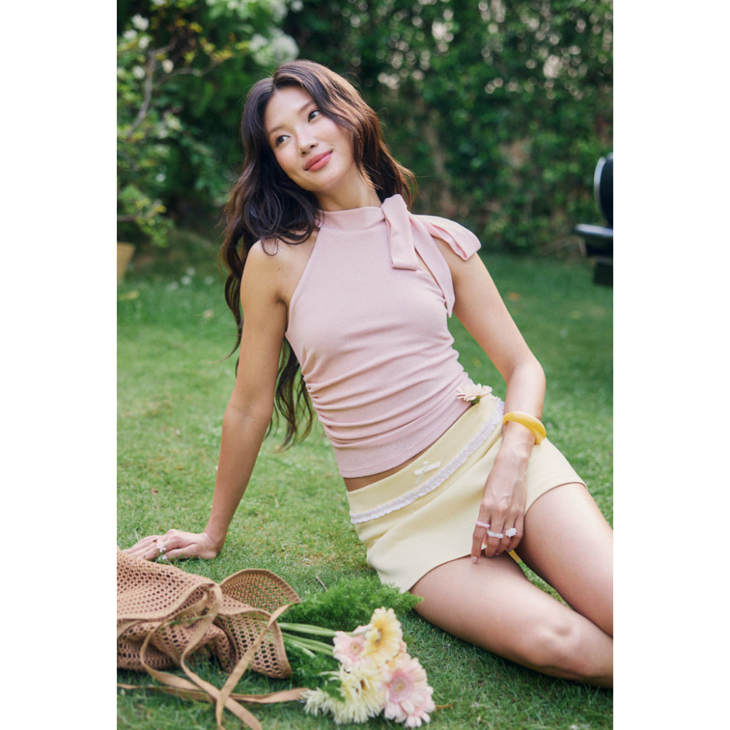 La Boutique Tie-Neck Halter Crop Top