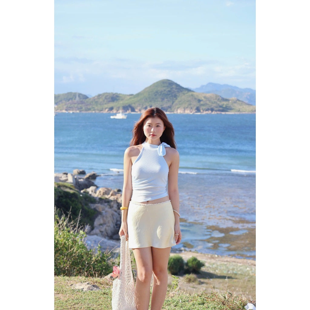 La Boutique Tie-Neck Halter Crop Top