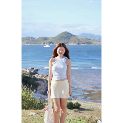 La Boutique Tie-Neck Halter Crop Top