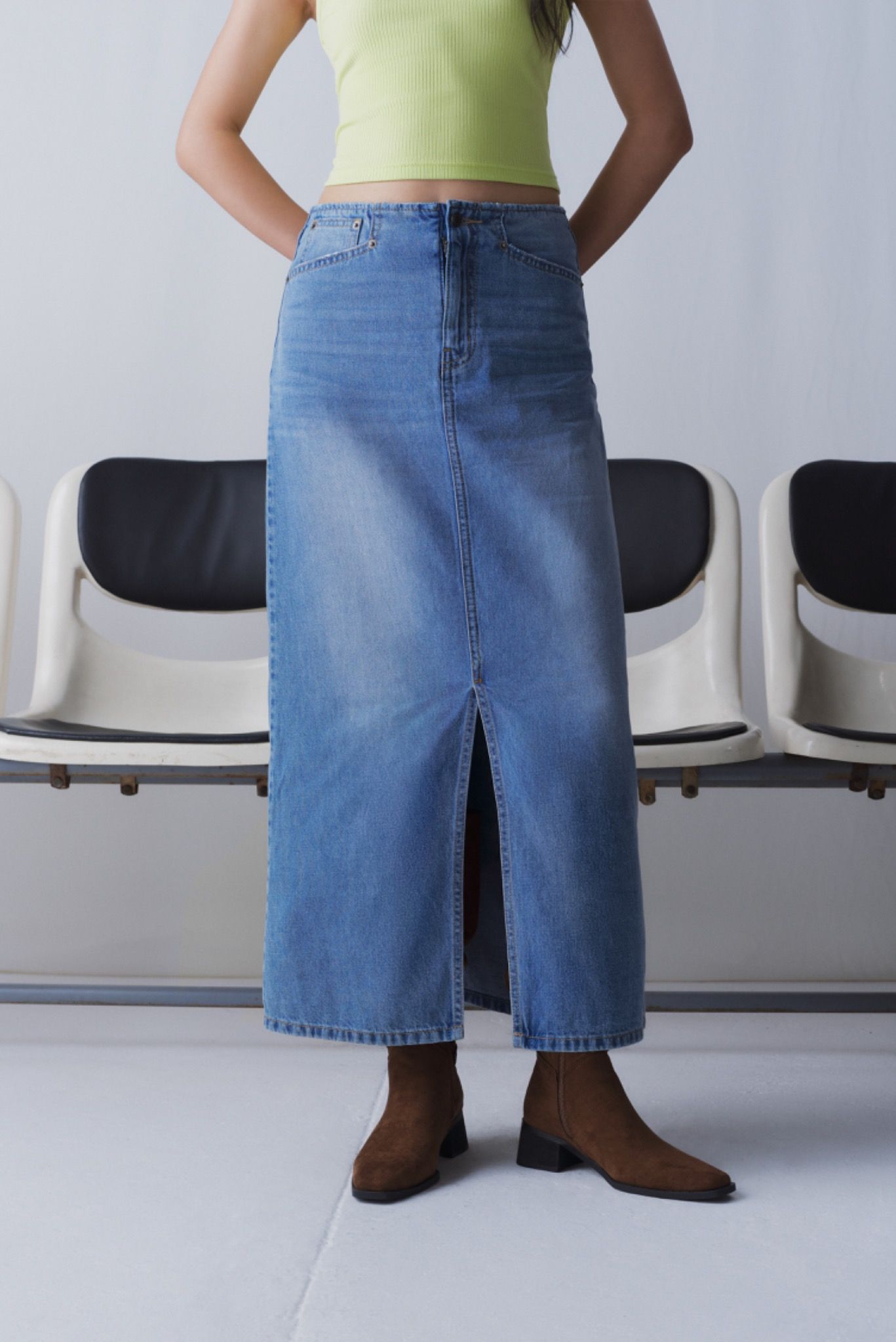 Libe Light Blue Denim Maxi Skirt (Pre-order)