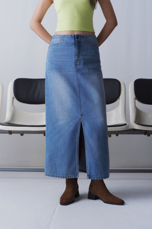 Libe Light Blue Denim Maxi Skirt (Pre-order)