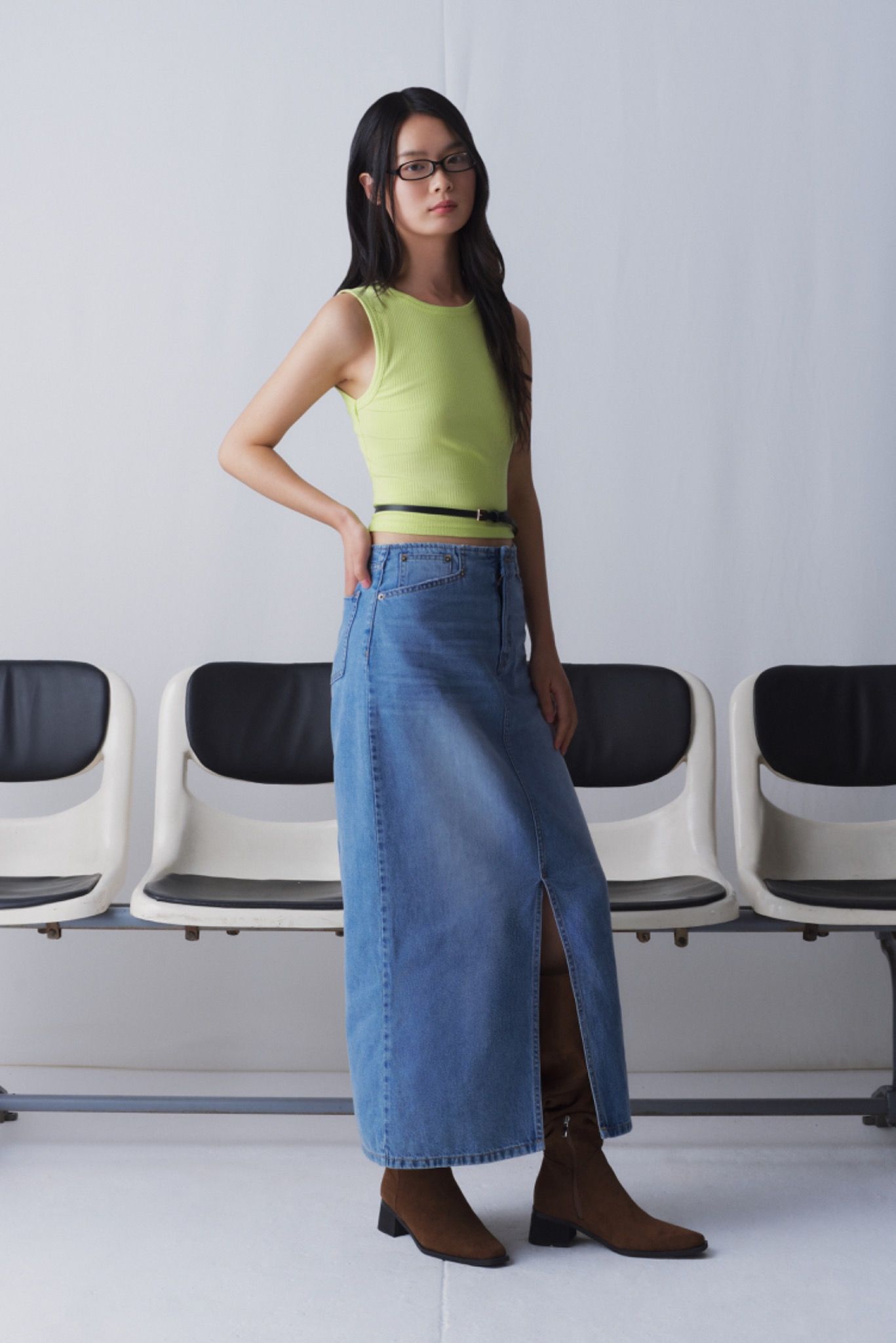 Libe Light Blue Denim Maxi Skirt (Pre-order)