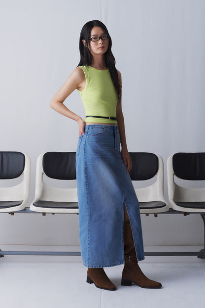 Libe Light Blue Denim Maxi Skirt (Pre-order)