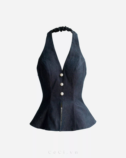 Ceci Maisie Top - Black Denim