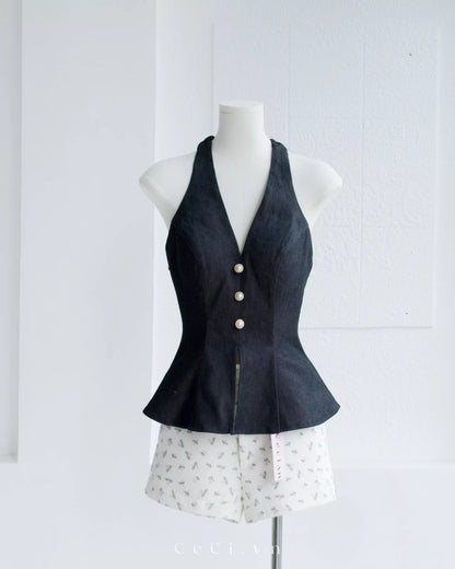 Ceci Maisie Top - Dark Denim