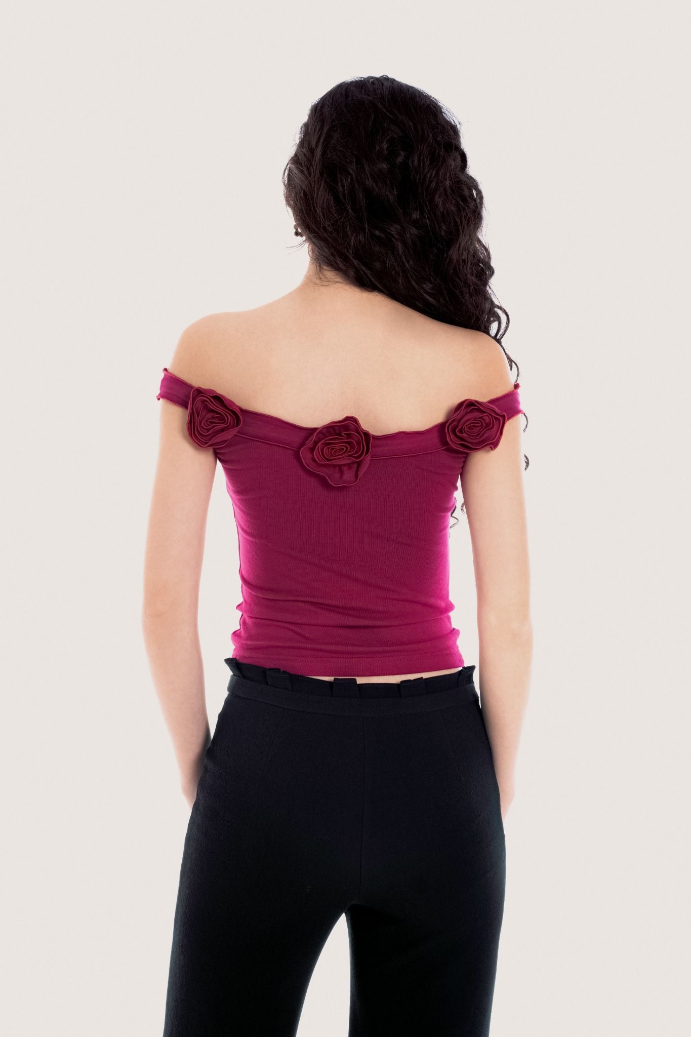 Libe Magenta Floral Embellished Off Shoulder Top (Pre-order)