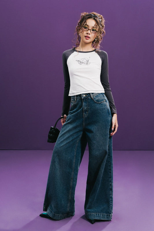 Libe Medium Blue High Waisted Wide Leg Jeans (Pre-order)
