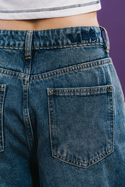 Libe Medium Blue High Waisted Wide Leg Jeans (Pre-order)